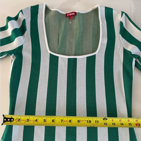 STAUD Bermuda Green White Striped Compact-Knit Dress Size L - Picture 11 of 15